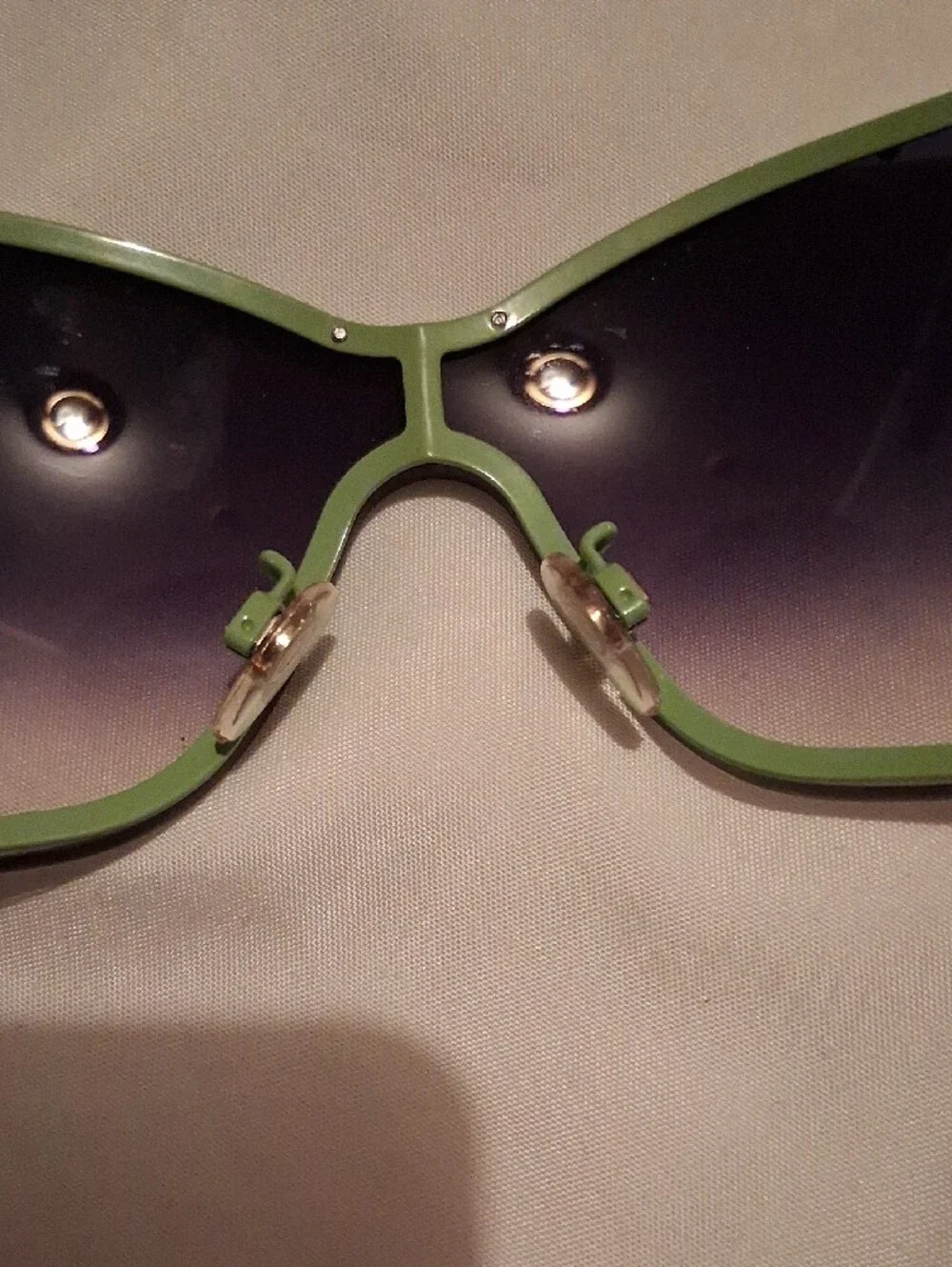 Vogue Oversized Shield Sunglasses with Green Trim and Crystal Studs